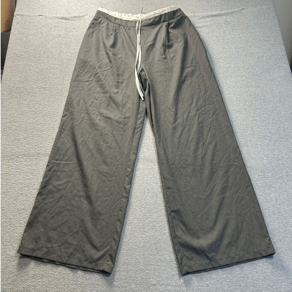 Haute Monde Wide Leg Lounge Pants Womens Gray XL Drawstring Elastic Waist Casual